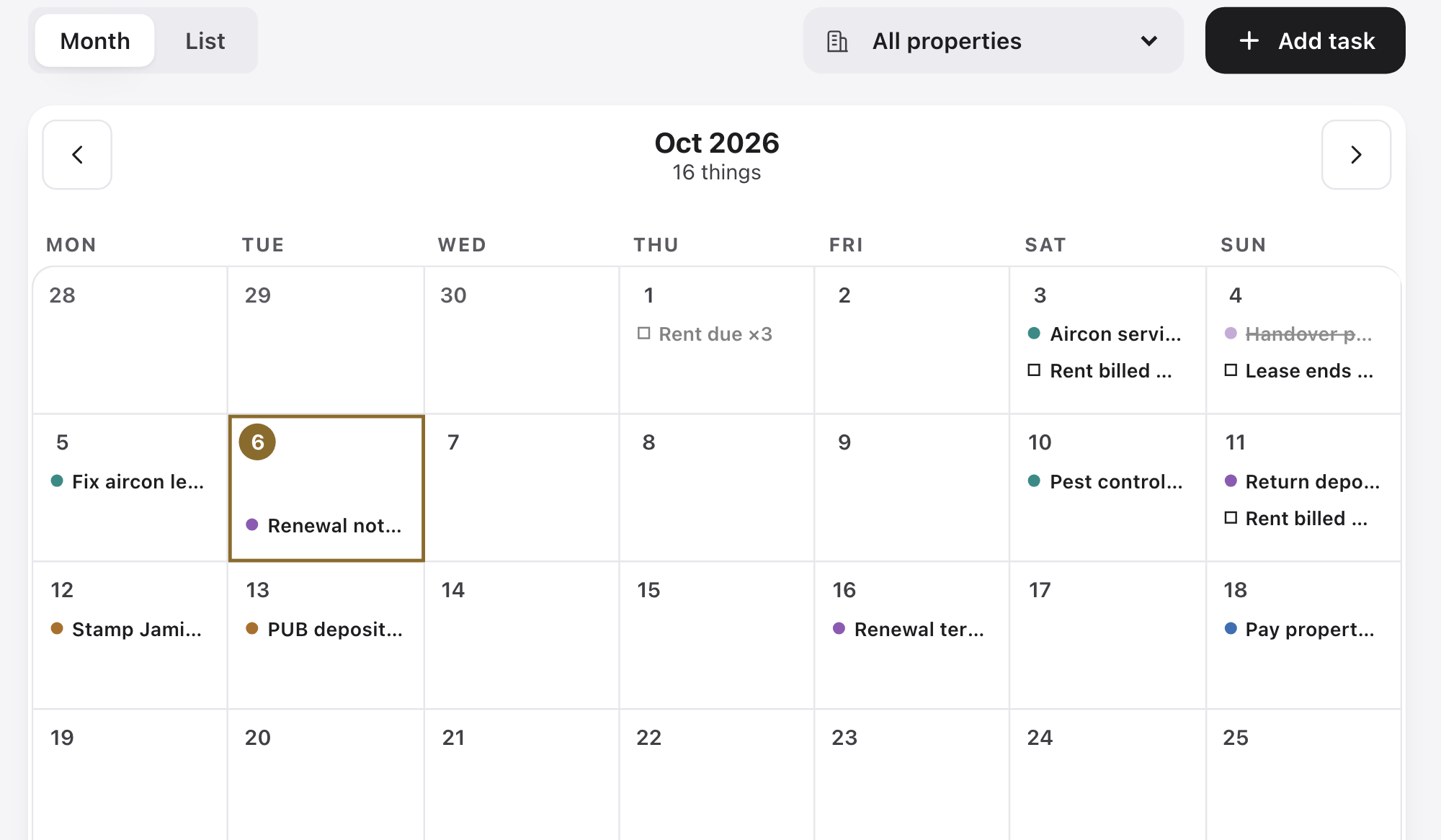 The Calendar: rent due, lease ends and renewal decisions on one month